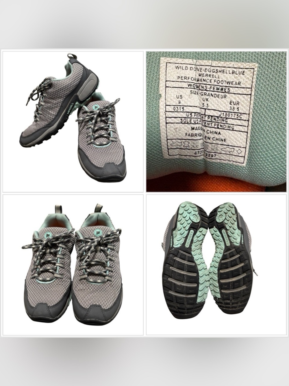 Womens Merrell 8 Wild Dove Gray Teal Boots Hiking Trail Shoes Waterproof Leather